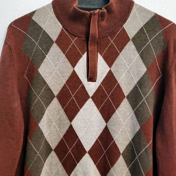 Vintage Taso Elba Classic Argyle Grandpa 1/4-zip Golf Sweater: Lg - Picture 2 of 4